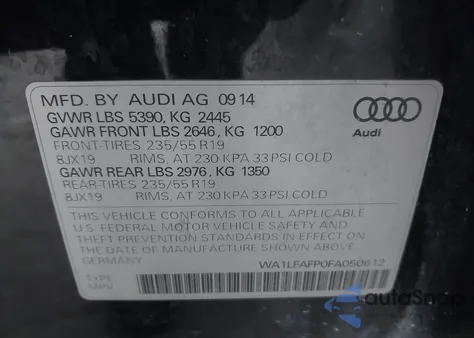 2015 Audi Q5 2.0T Premium from USA, damaged, VIN WA1LFAFP0FA050612